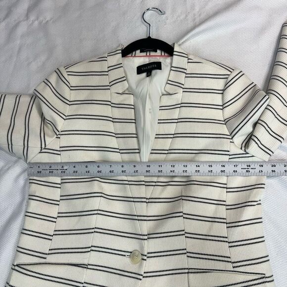 Talbots Stripe Waffle Stitch Blazer White Blue‎ Sz 10 - Picture 6 of 11